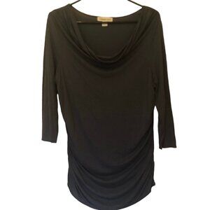 Coldwater Creek slate blue tunic w/ 3/4-sleeves, cowl neck, & ruched sides sz M